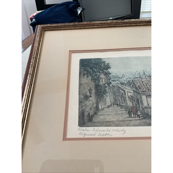 Original Signed Emil Wanke  Etching Depicts The Castle Steps In Prague,Czech. - Picture 11 of 14
